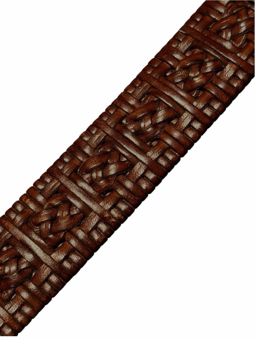VTG Men’s Brown Full Grain Braided Leather Belt w/ Silver Tone Buckle - 38